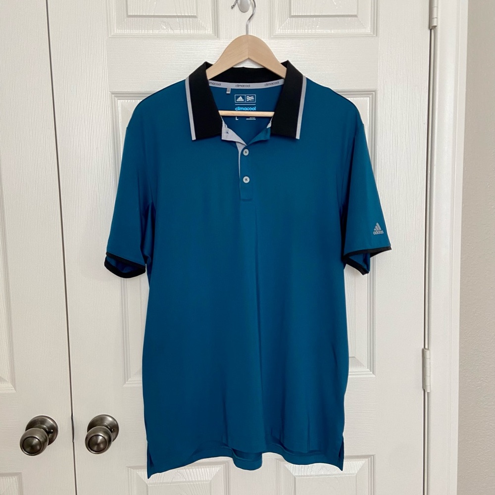 Adidas Climacool Color Pop Teal Blue Golf Polo Shirt Sz L